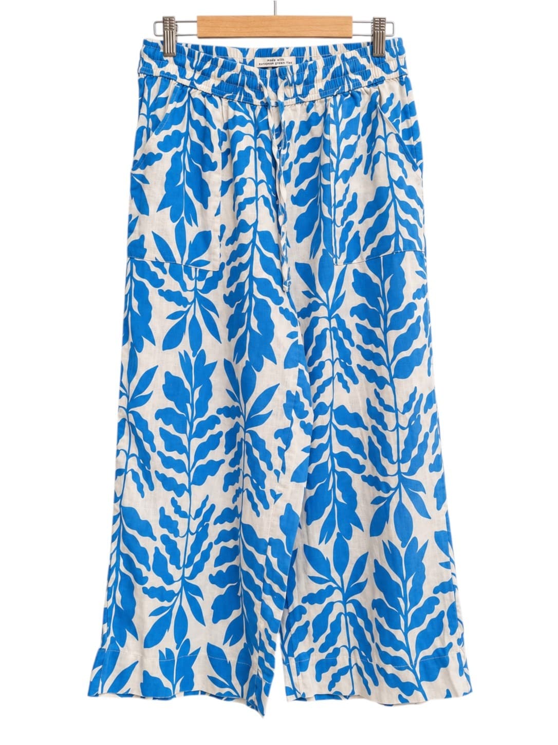 RACHEL ZOE Blue White Leaf Print 100% Linen Wide Leg Pants Size L — photo 1 of 7
