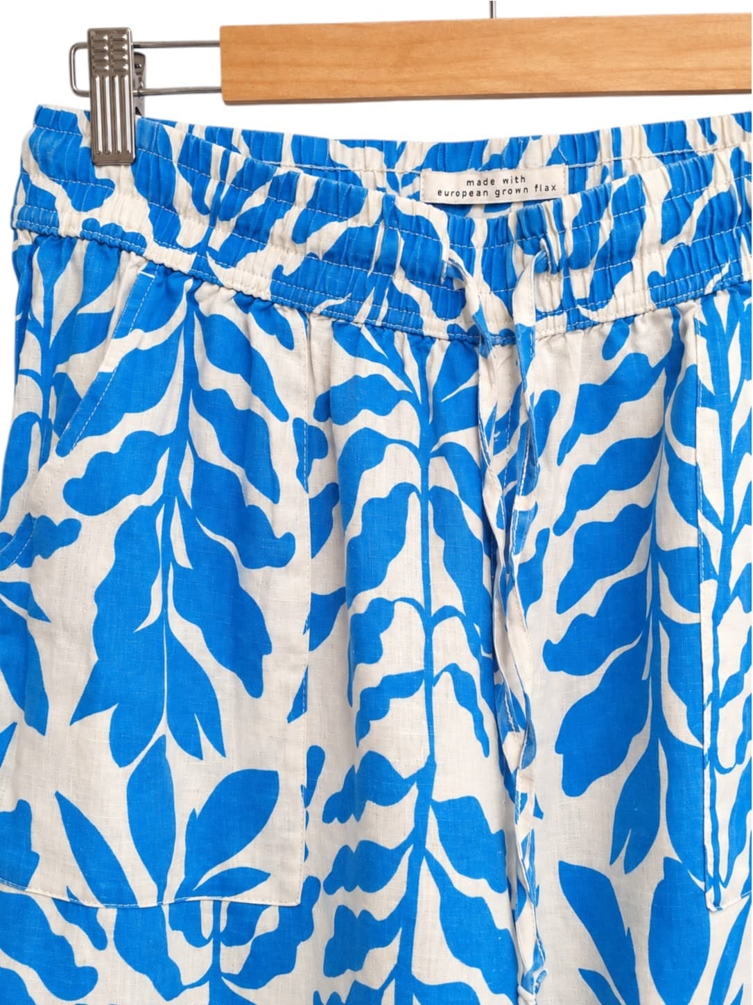 RACHEL ZOE Blue White Leaf Print 100% Linen Wide Leg Pants Size L — photo 2 of 7