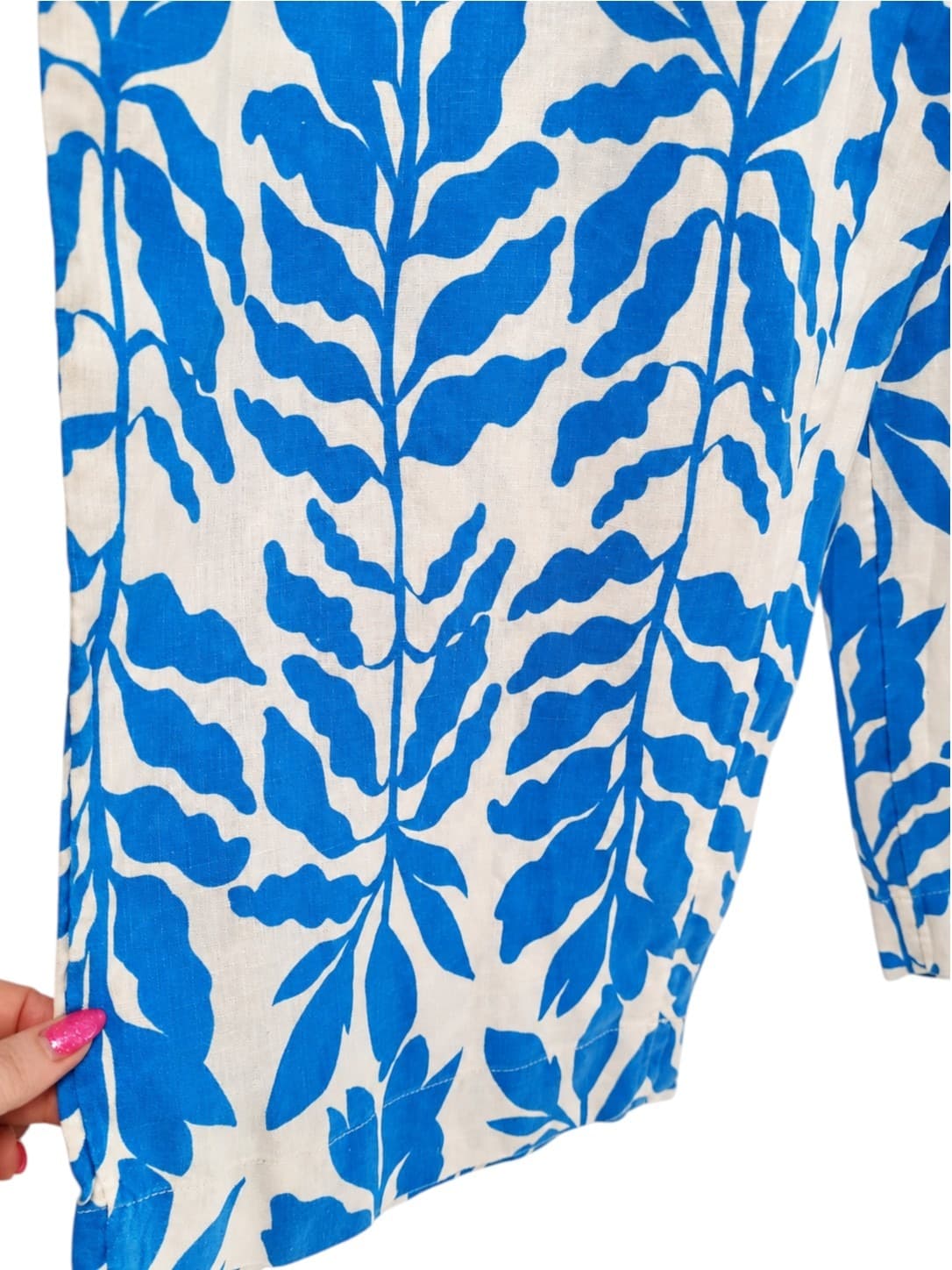 RACHEL ZOE Blue White Leaf Print 100% Linen Wide Leg Pants Size L — photo 3 of 7