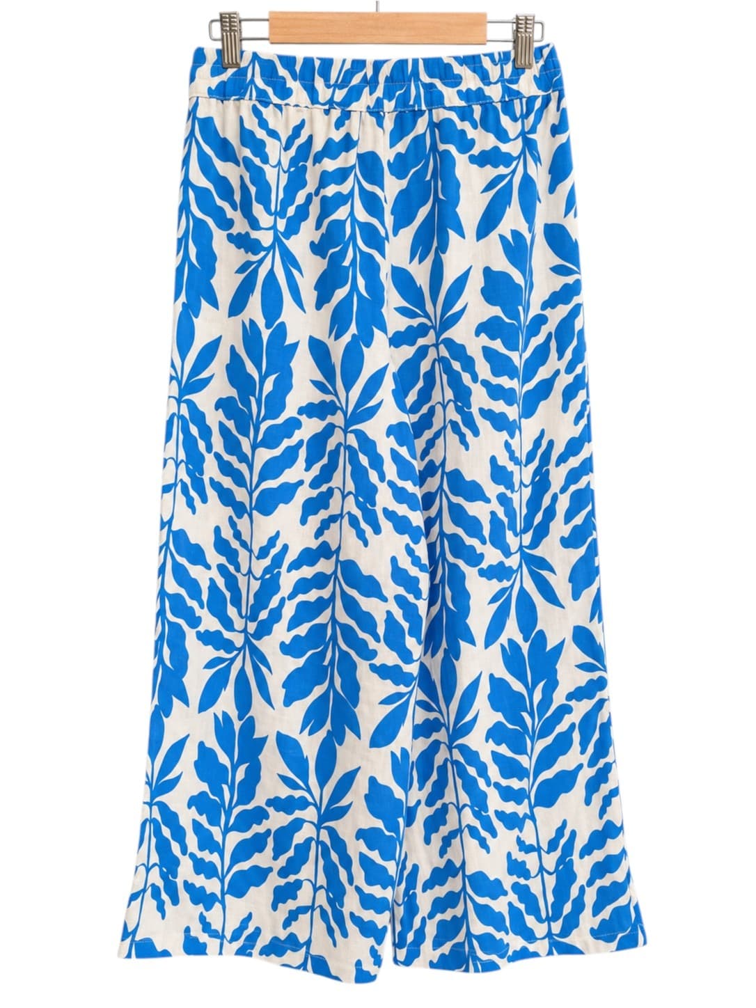 RACHEL ZOE Blue White Leaf Print 100% Linen Wide Leg Pants Size L — photo 5 of 7