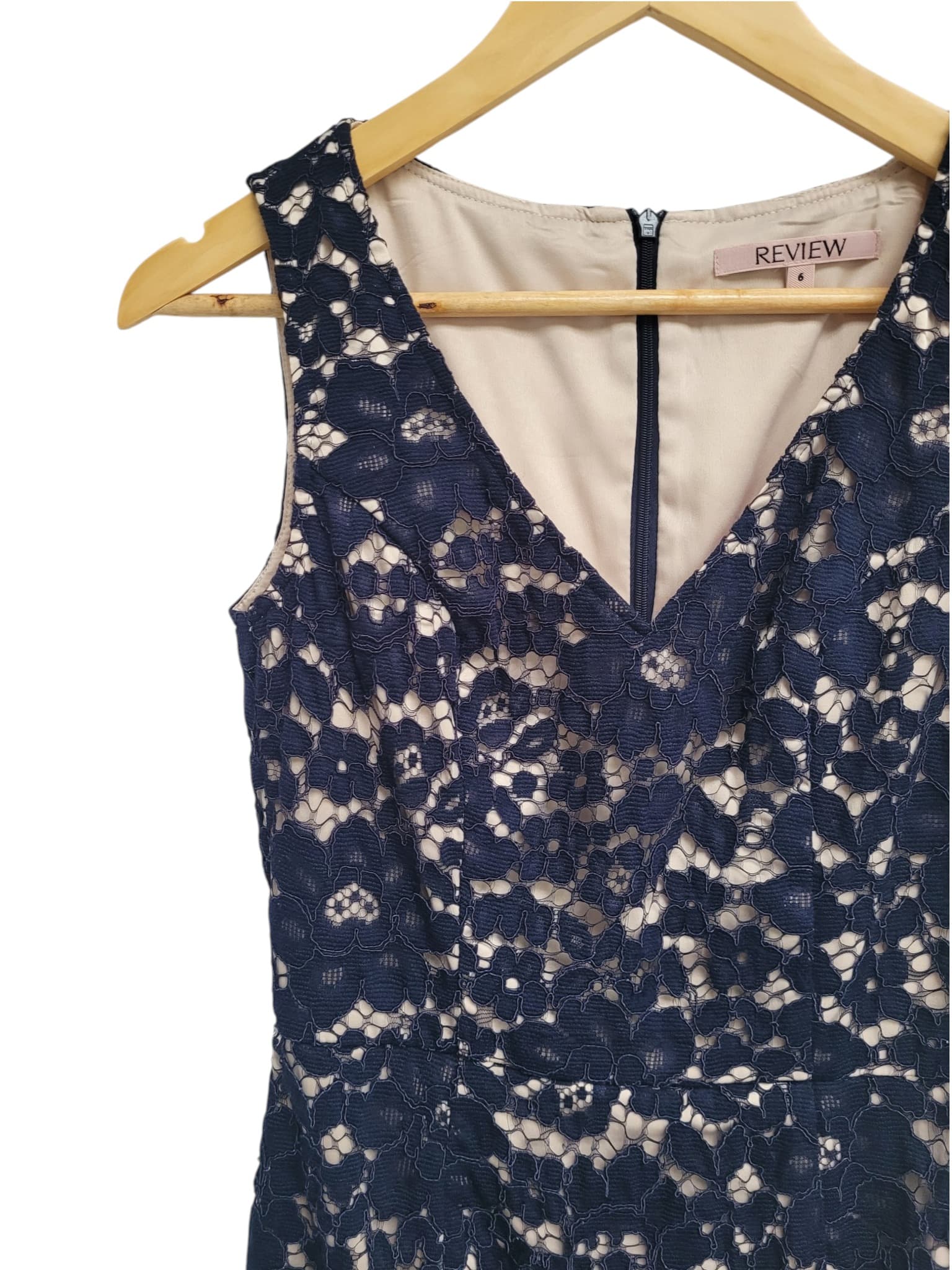 REVIEW Australia Navy Floral Lace Sleeveless Sheath Dress Size 6 — photo 1 of 9