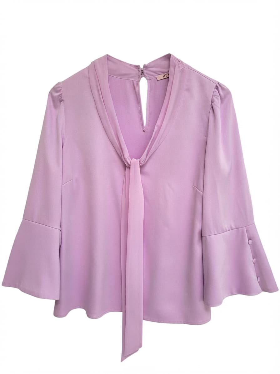 REVIEW Lavender Tie Neck Bell Sleeve Blouse Size 12 — photo 1 of 7