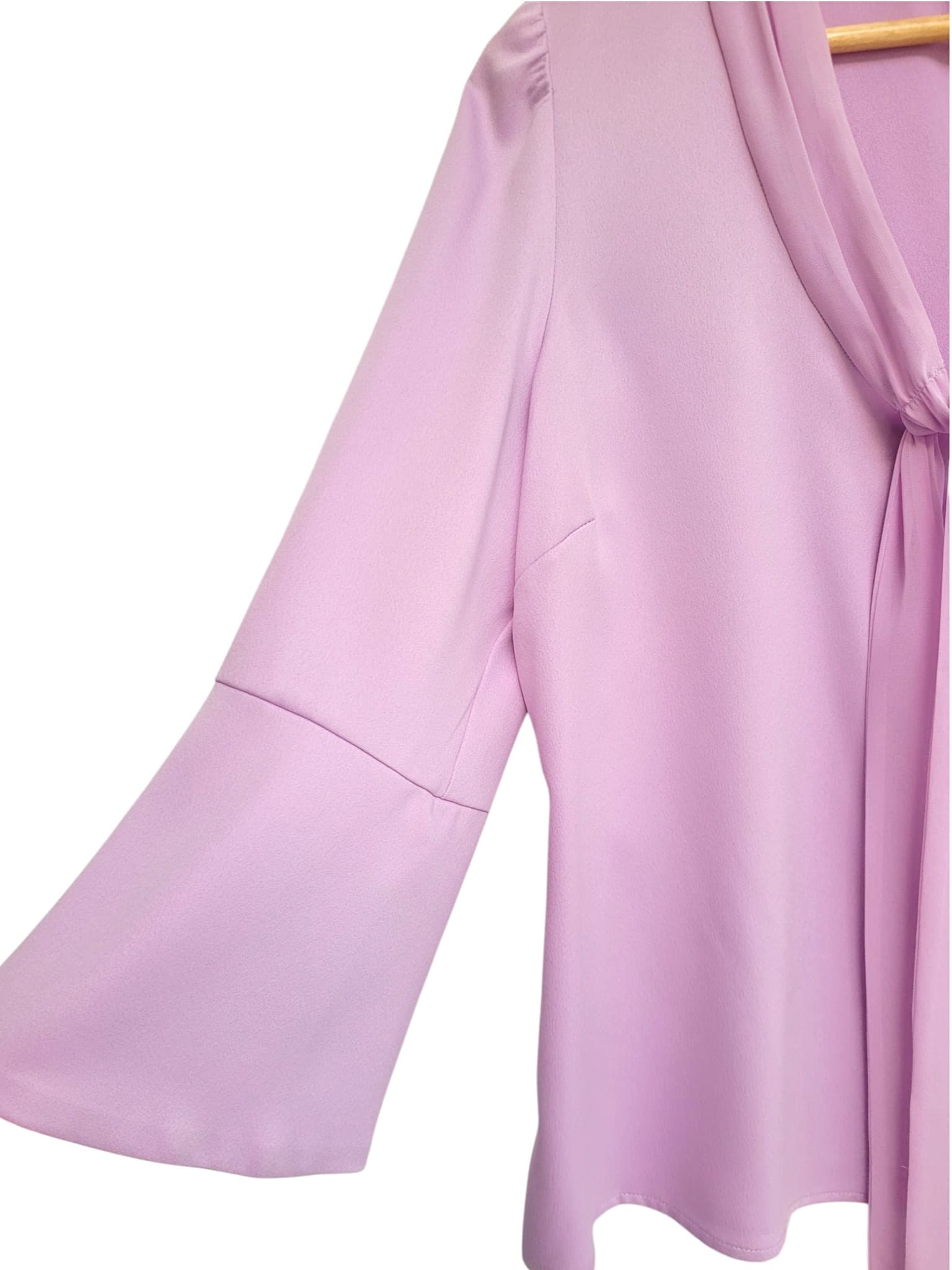 REVIEW Lavender Tie Neck Bell Sleeve Blouse Size 12 — photo 2 of 7
