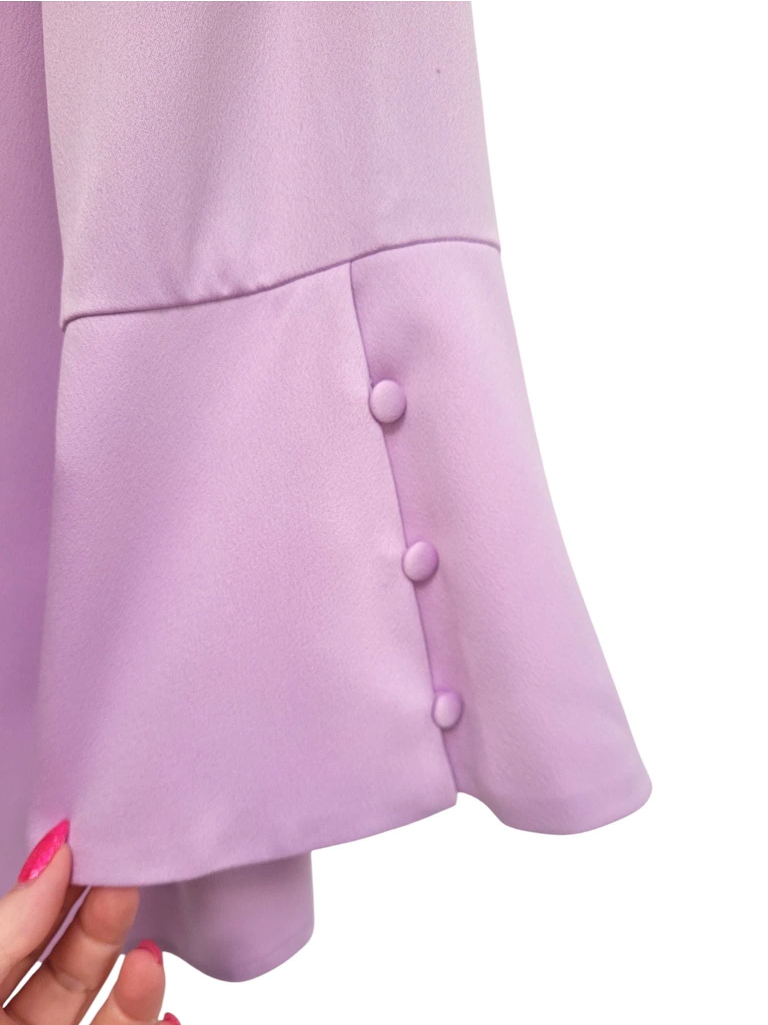 REVIEW Lavender Tie Neck Bell Sleeve Blouse Size 12 — photo 3 of 7