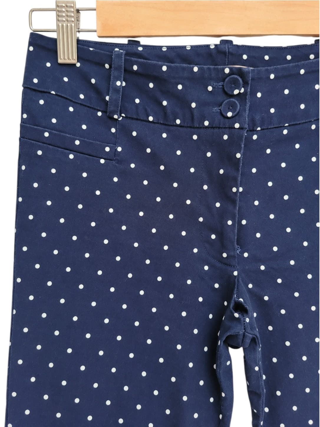 REVIEW Navy Blue White Polka Dot Slim Leg Tailored Pants Size 8 — photo 1 of 6