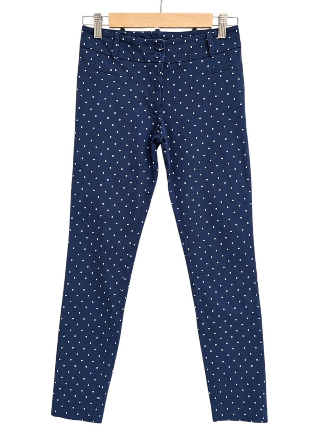 REVIEW Navy Blue White Polka Dot Slim Leg Tailored Pants Size 8 — photo 2 of 6