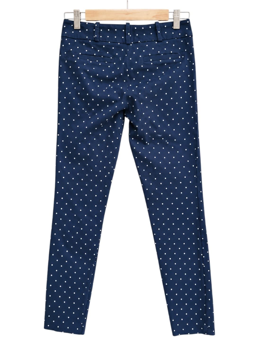 REVIEW Navy Blue White Polka Dot Slim Leg Tailored Pants Size 8 — photo 4 of 6