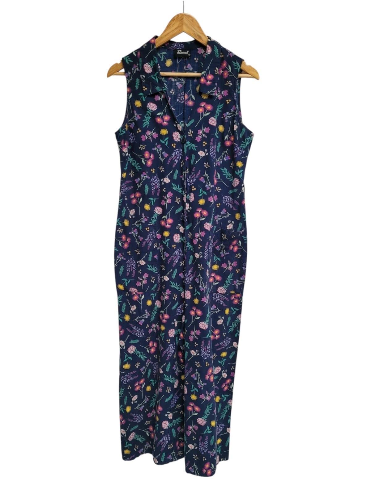 REVIVAL Navy Floral Print Sleeveless Wide Leg Jumpsuit Size 10 — photo 1 of 7