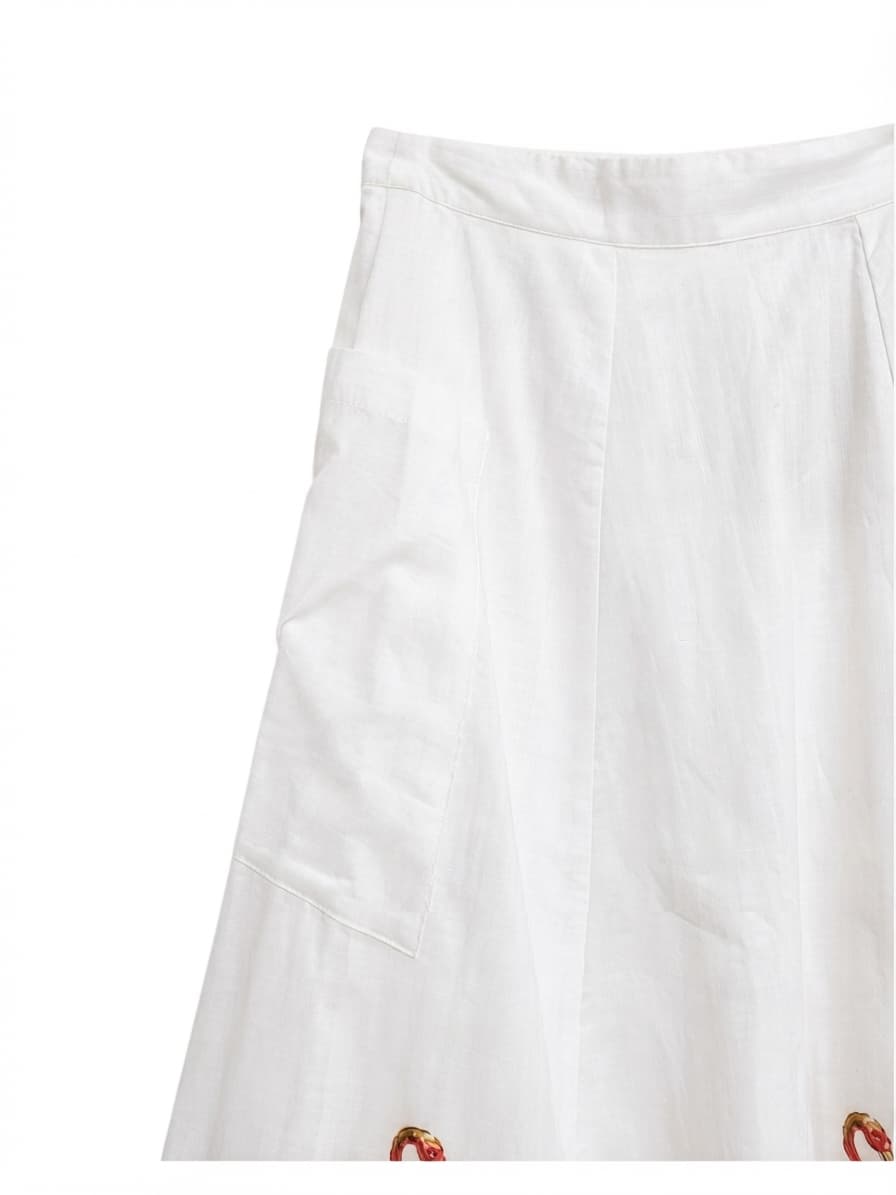 REVIVAL White Flamingo Print Cotton A-Line Midi Skirt BNWT Size 8 — photo 4 of 9