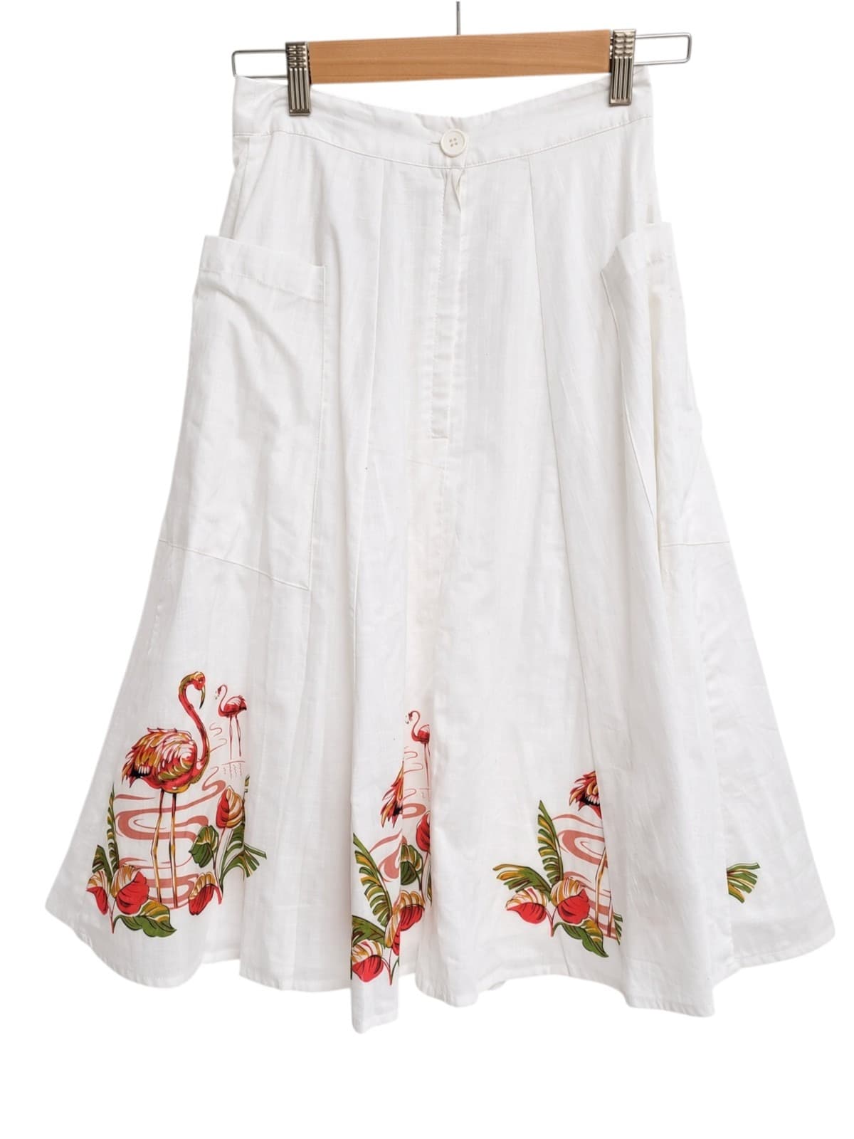 REVIVAL White Flamingo Print Cotton A-Line Midi Skirt BNWT Size 8 — photo 2 of 9