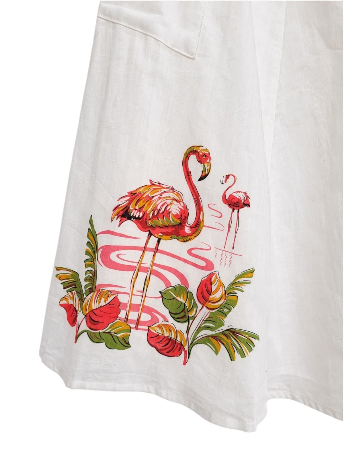 REVIVAL White Flamingo Print Cotton A-Line Midi Skirt BNWT Size 8 — photo 3 of 9