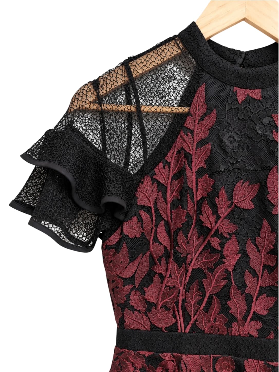 RODEO SHOW Burgundy Floral Embroidered Lace Ruffle Dress Size 6 — photo 2 of 7