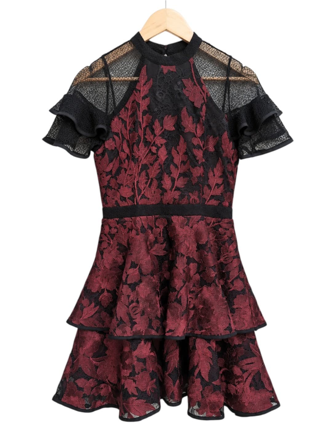 RODEO SHOW Burgundy Floral Embroidered Lace Ruffle Dress Size 6 — photo 1 of 7