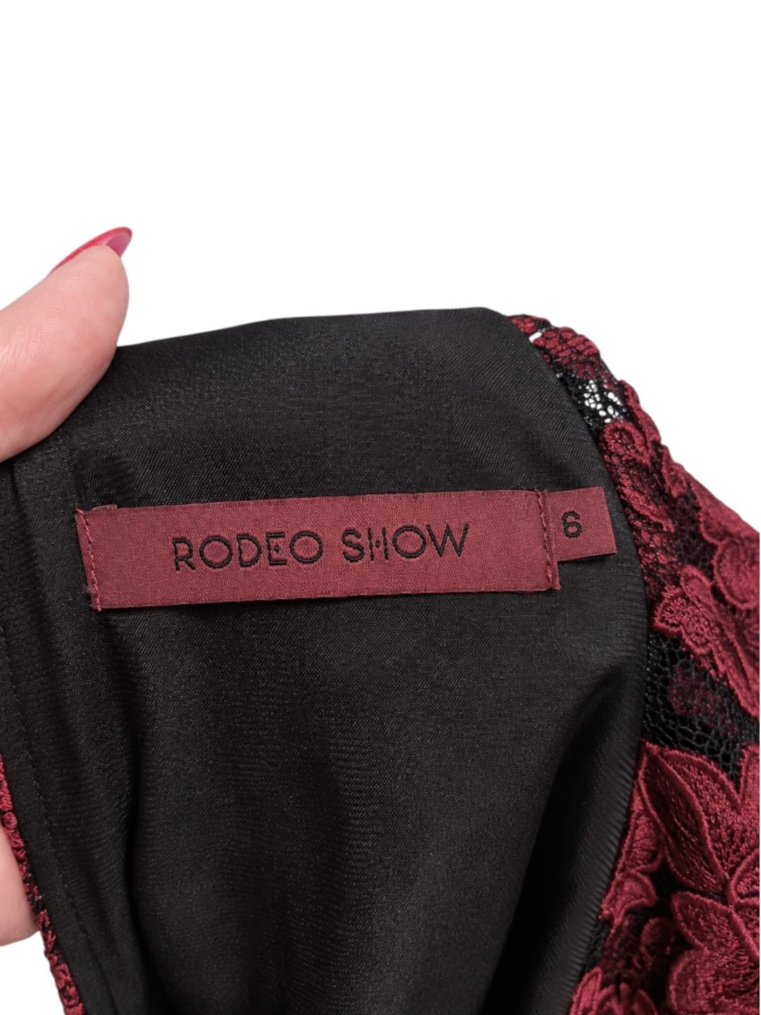 RODEO SHOW Burgundy Floral Embroidered Lace Ruffle Dress Size 6 — photo 7 of 7