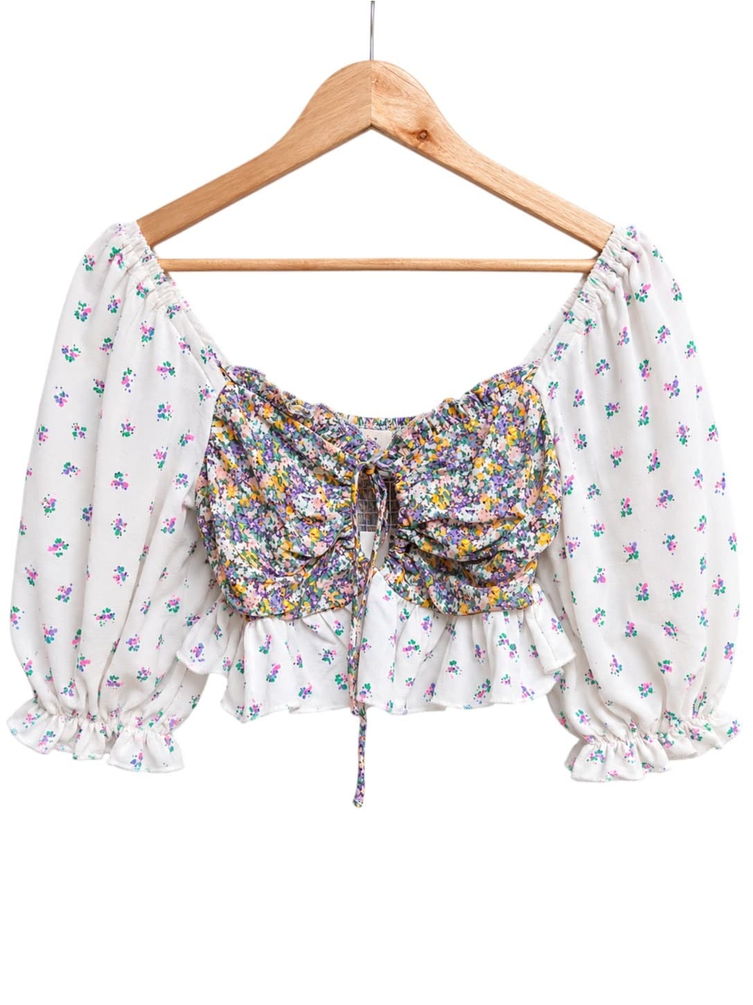 Ruby Sees Womens Crop Top Size 6 Floral Shirred Puff Sleeve Ruched BNWT — photo 1 of 6