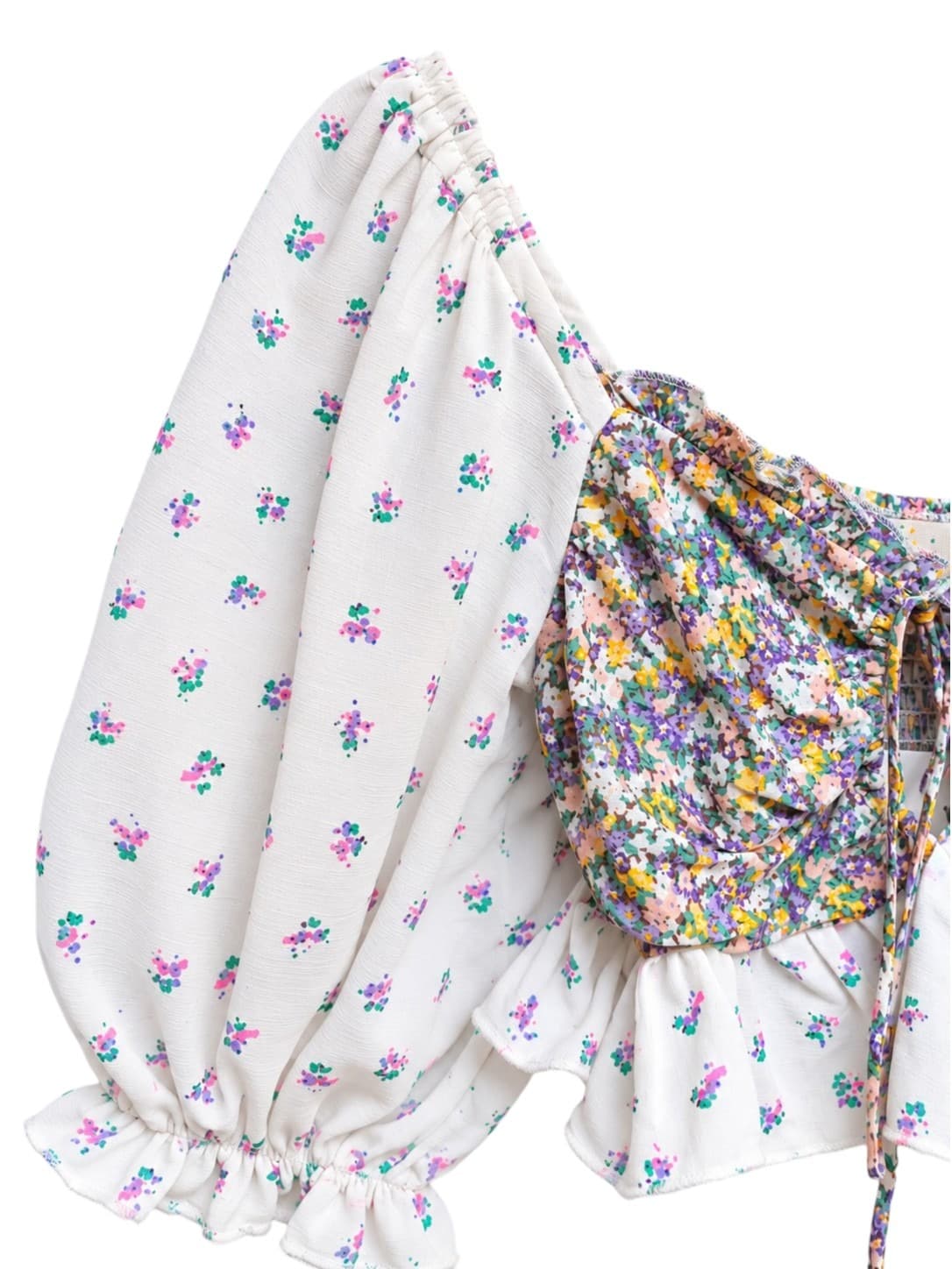 Ruby Sees Womens Crop Top Size 6 Floral Shirred Puff Sleeve Ruched BNWT — photo 2 of 6
