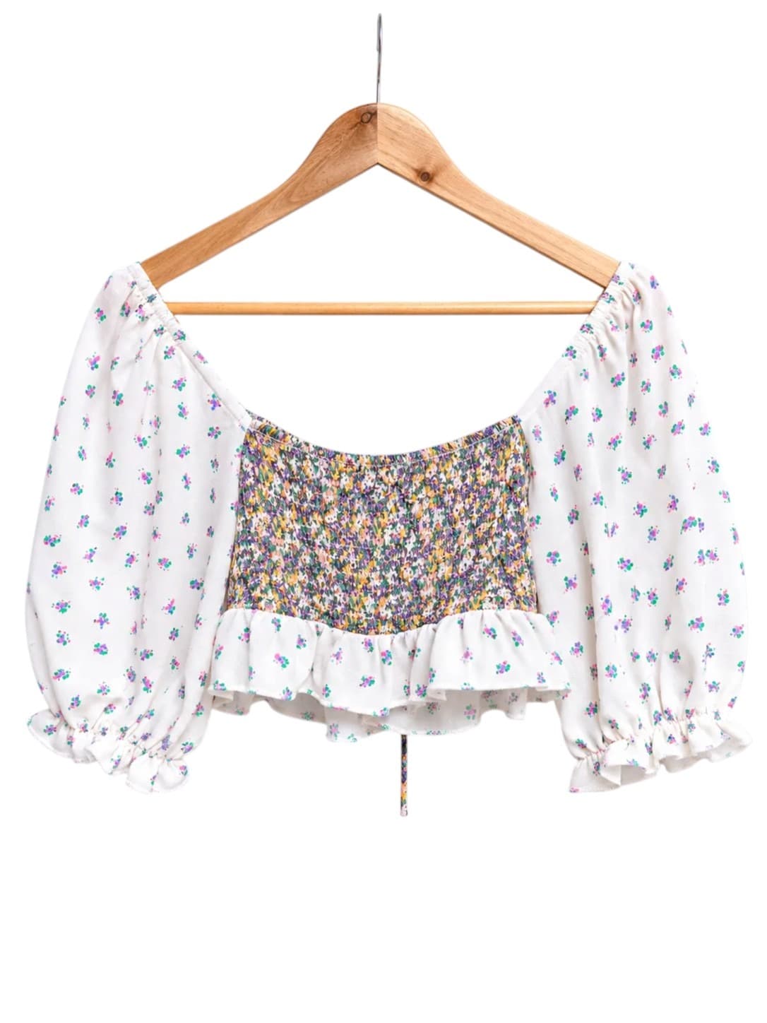 Ruby Sees Womens Crop Top Size 6 Floral Shirred Puff Sleeve Ruched BNWT — photo 4 of 6