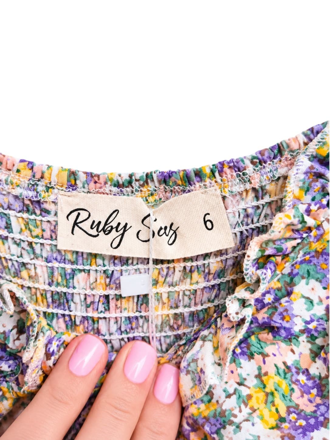 Ruby Sees Womens Crop Top Size 6 Floral Shirred Puff Sleeve Ruched BNWT — photo 5 of 6