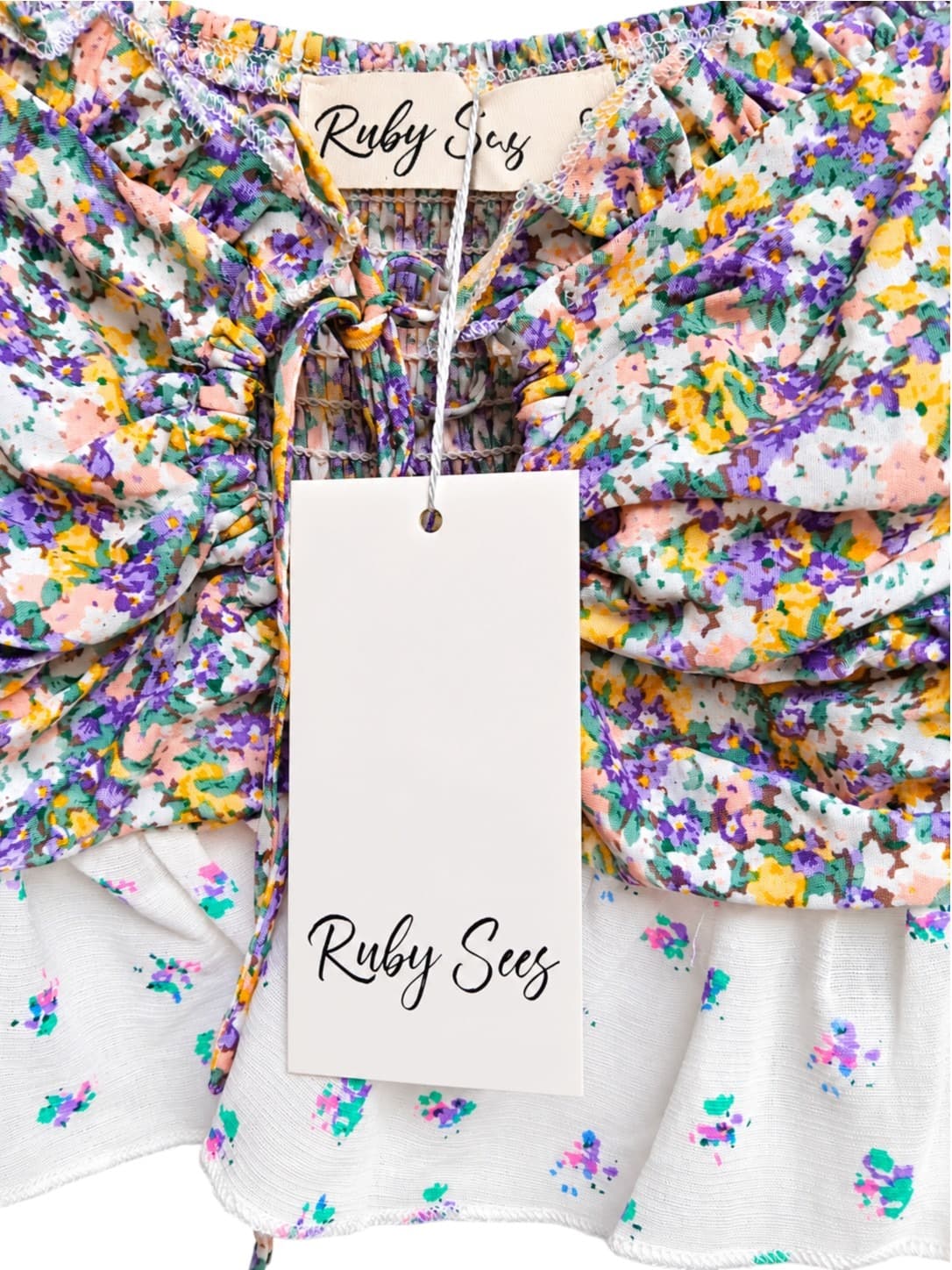 Ruby Sees Womens Crop Top Size 6 Floral Shirred Puff Sleeve Ruched BNWT — photo 3 of 6