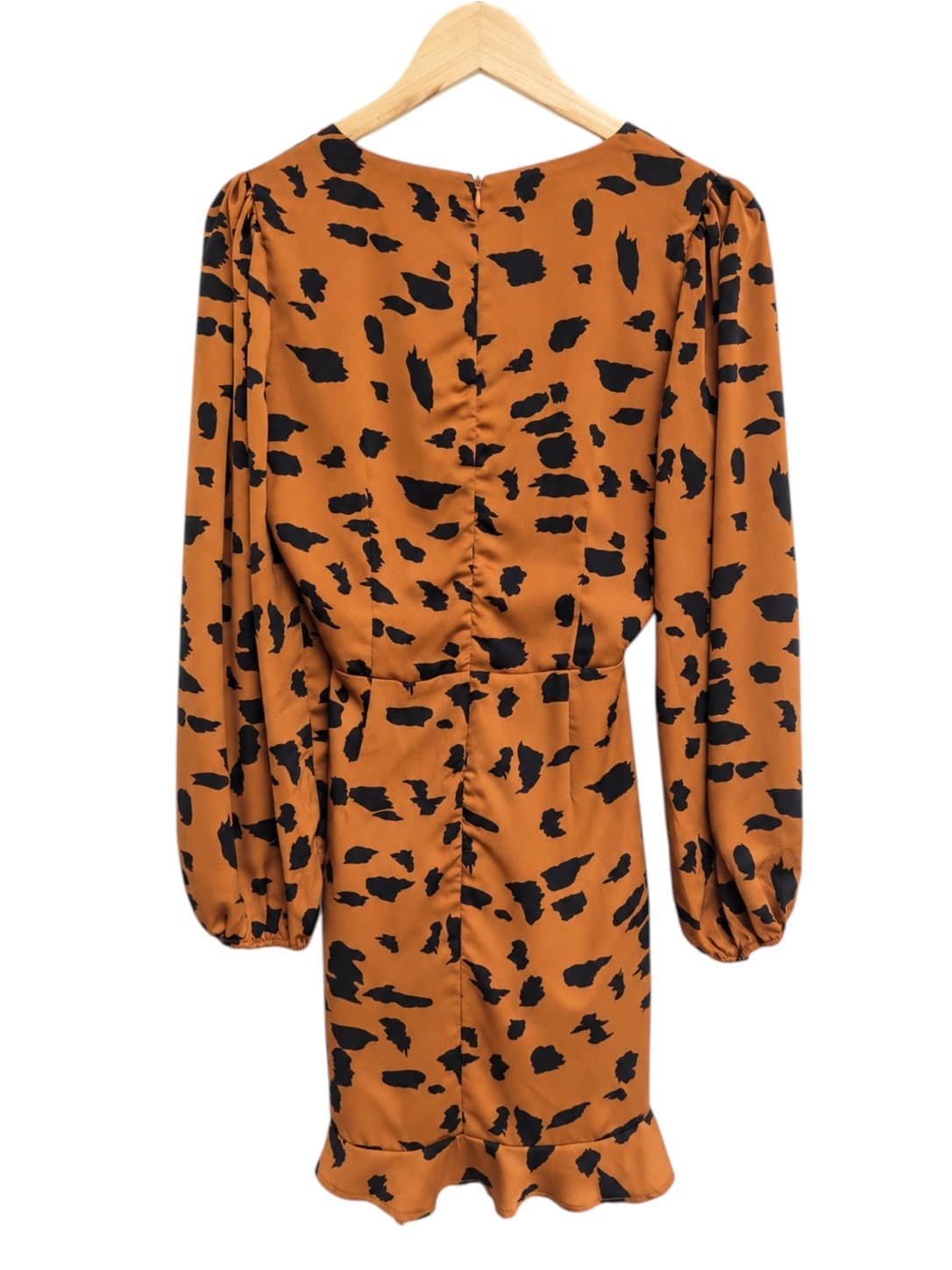 Runaway Womens Mini Dress Brown Black Animal Print Ruched Long Sleeve — photo 3 of 7