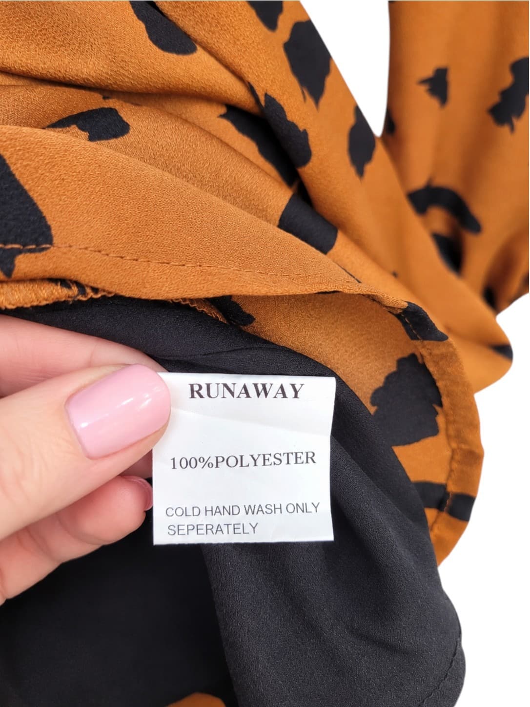 Runaway Womens Mini Dress Brown Black Animal Print Ruched Long Sleeve — photo 6 of 7