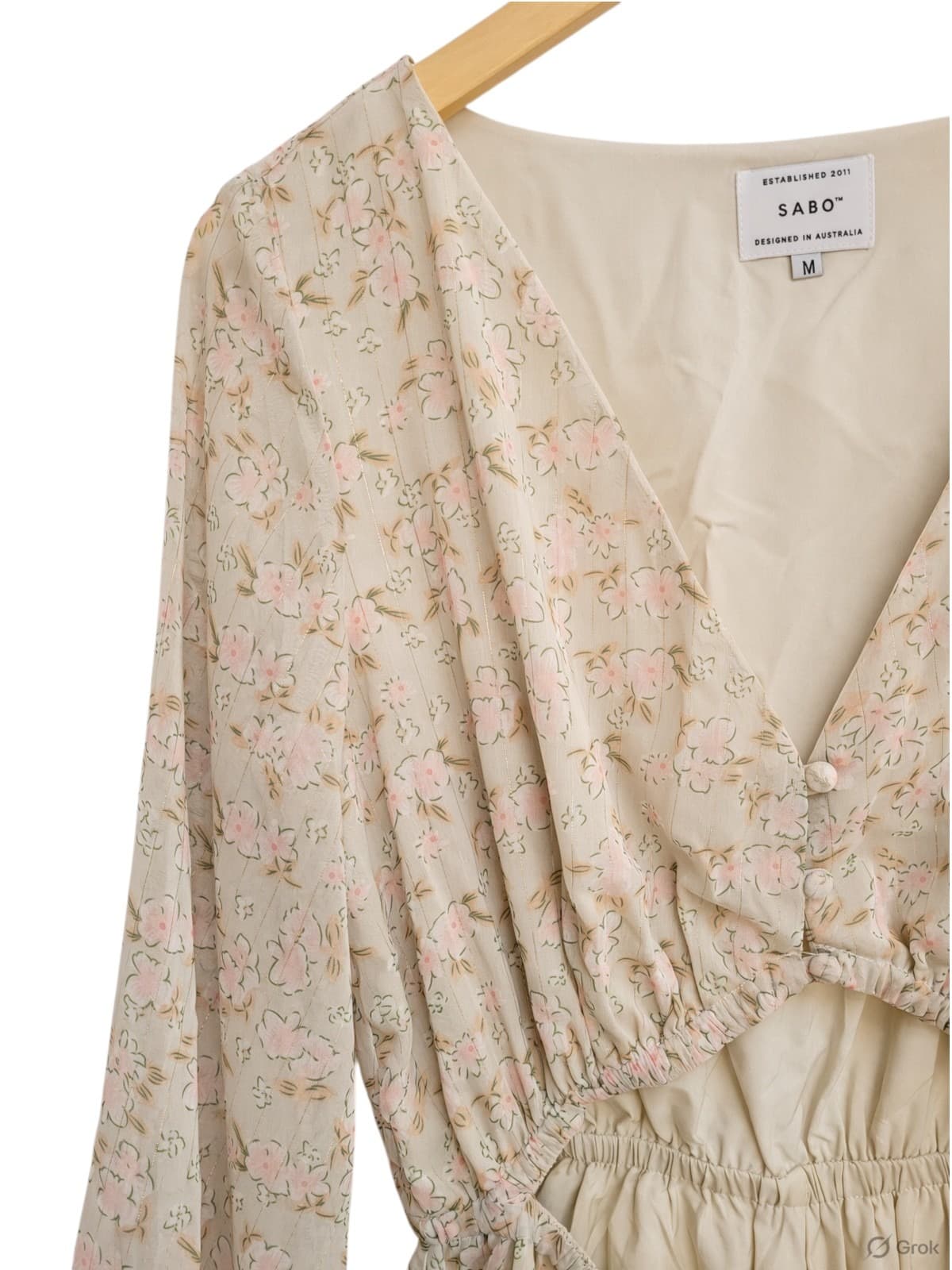SABO Floral Cutout Long Sleeve Romper Beige Size M — photo 2 of 9