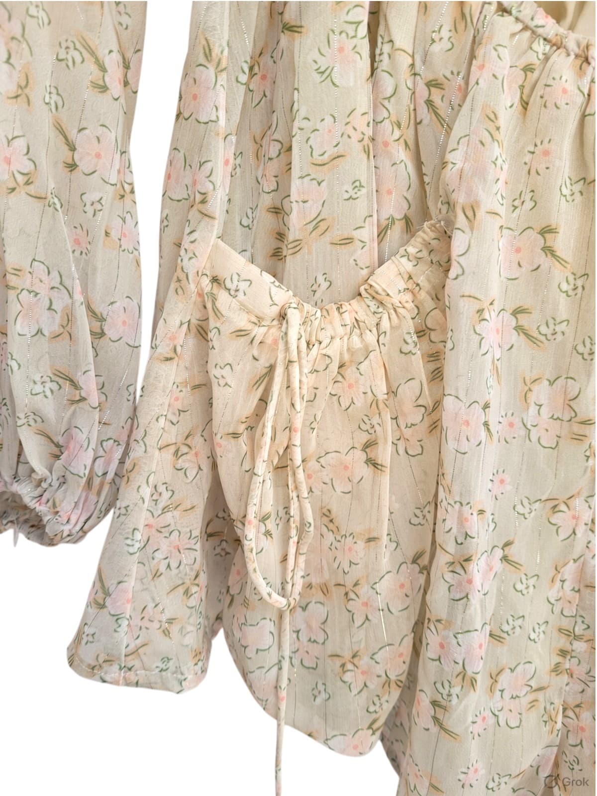 SABO Floral Cutout Long Sleeve Romper Beige Size M — photo 3 of 9