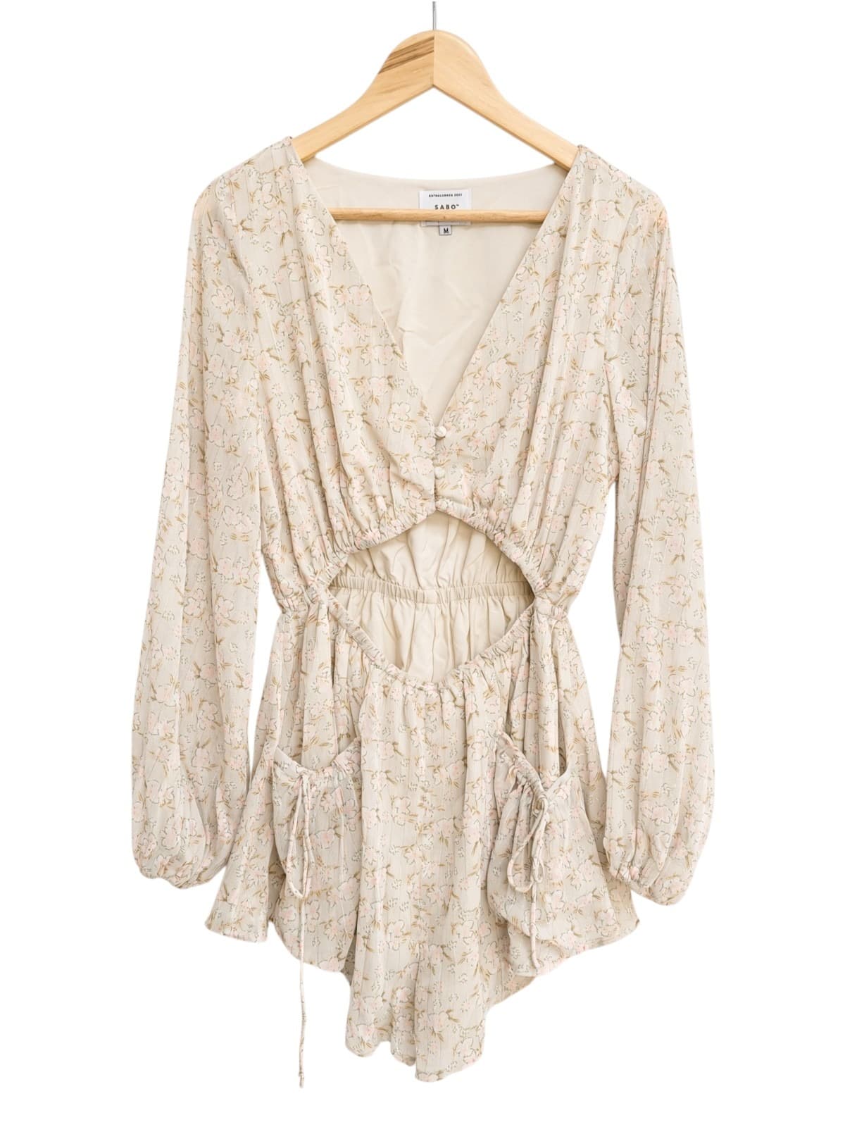 SABO Floral Cutout Long Sleeve Romper Beige Size M — photo 1 of 9