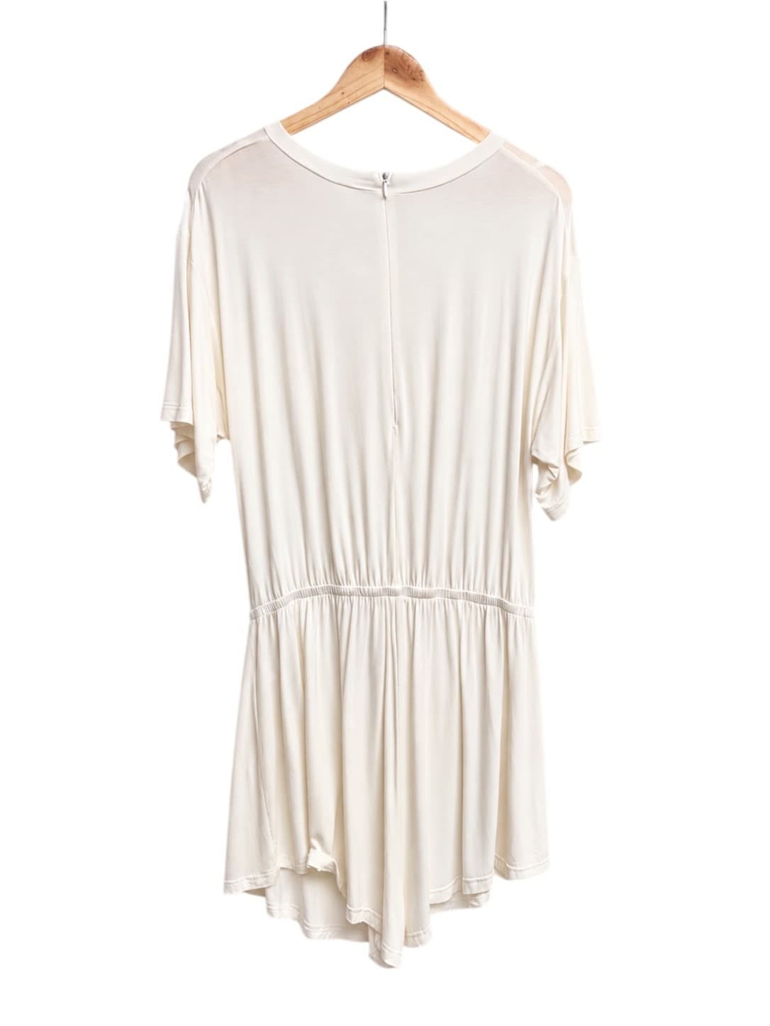 Sabo Skirt Womens Playsuit Size L Ivory White Front Ruched Short Sleeve — photo 3 of 7