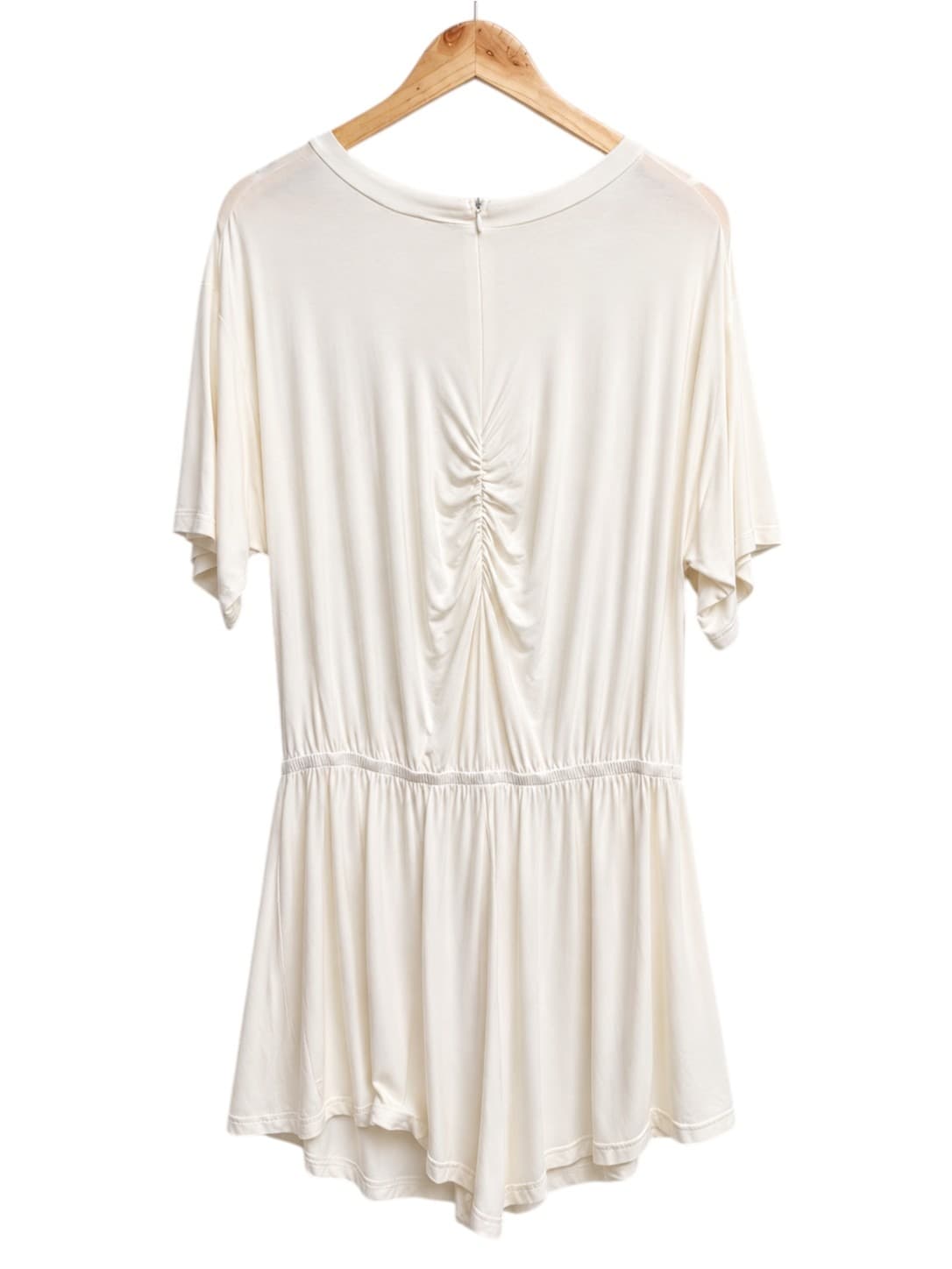 Sabo Skirt Womens Playsuit Size L Ivory White Front Ruched Short Sleeve — photo 2 of 7