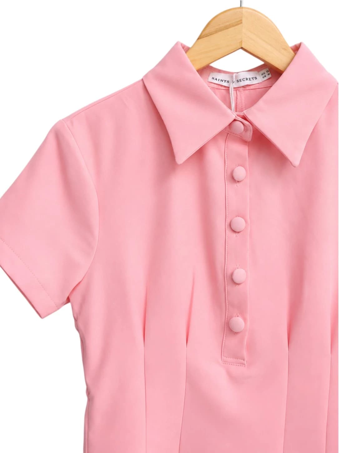 SAINTS & SECRETS Pink Collared Button Front Mini Dress BNWT Size 12 — photo 2 of 6