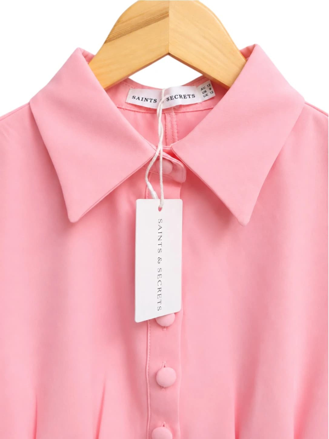 SAINTS & SECRETS Pink Collared Button Front Mini Dress BNWT Size 12 — photo 3 of 6