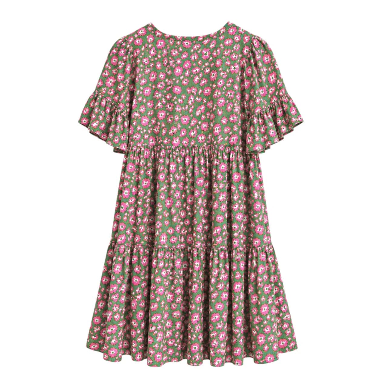SALTY BRIGHT Green Pink Floral Tiered Tassel Boho Midi Dress Size 10 — photo 3 of 7