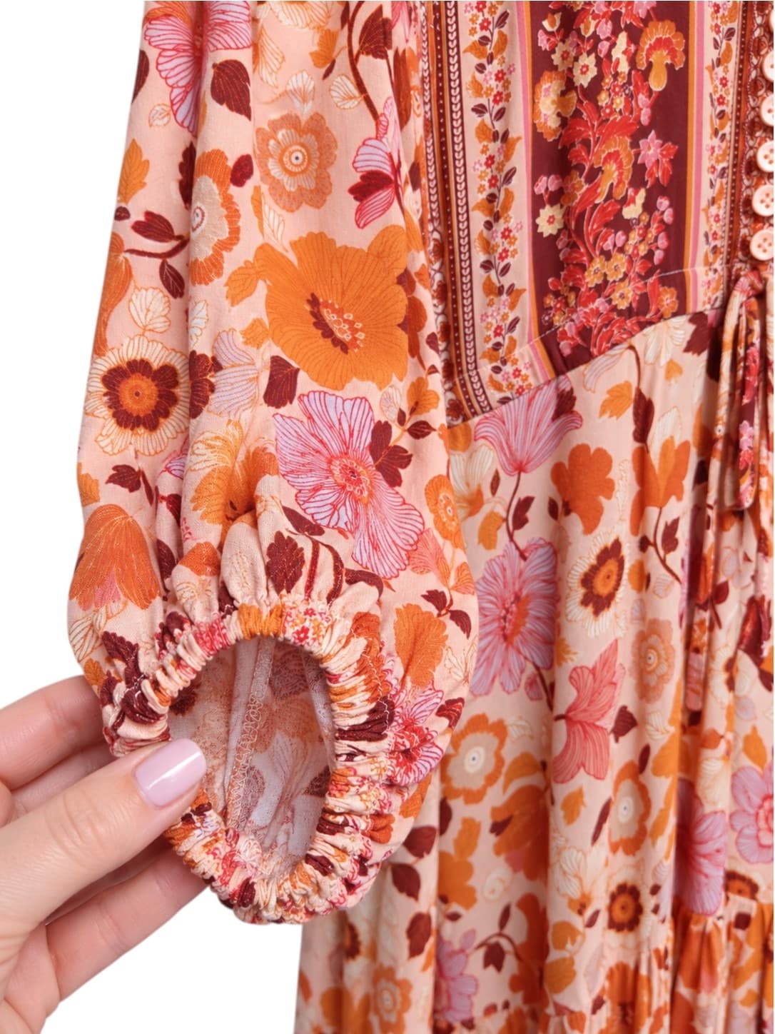Salty Bright Womens Maxi Dress Size 14 Orange Pink Floral Boho Tiered Rayon — photo 3 of 7