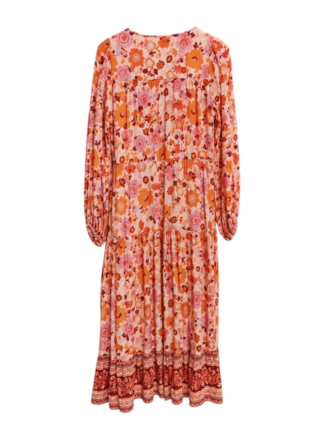 Salty Bright Womens Maxi Dress Size 14 Orange Pink Floral Boho Tiered Rayon — photo 4 of 7