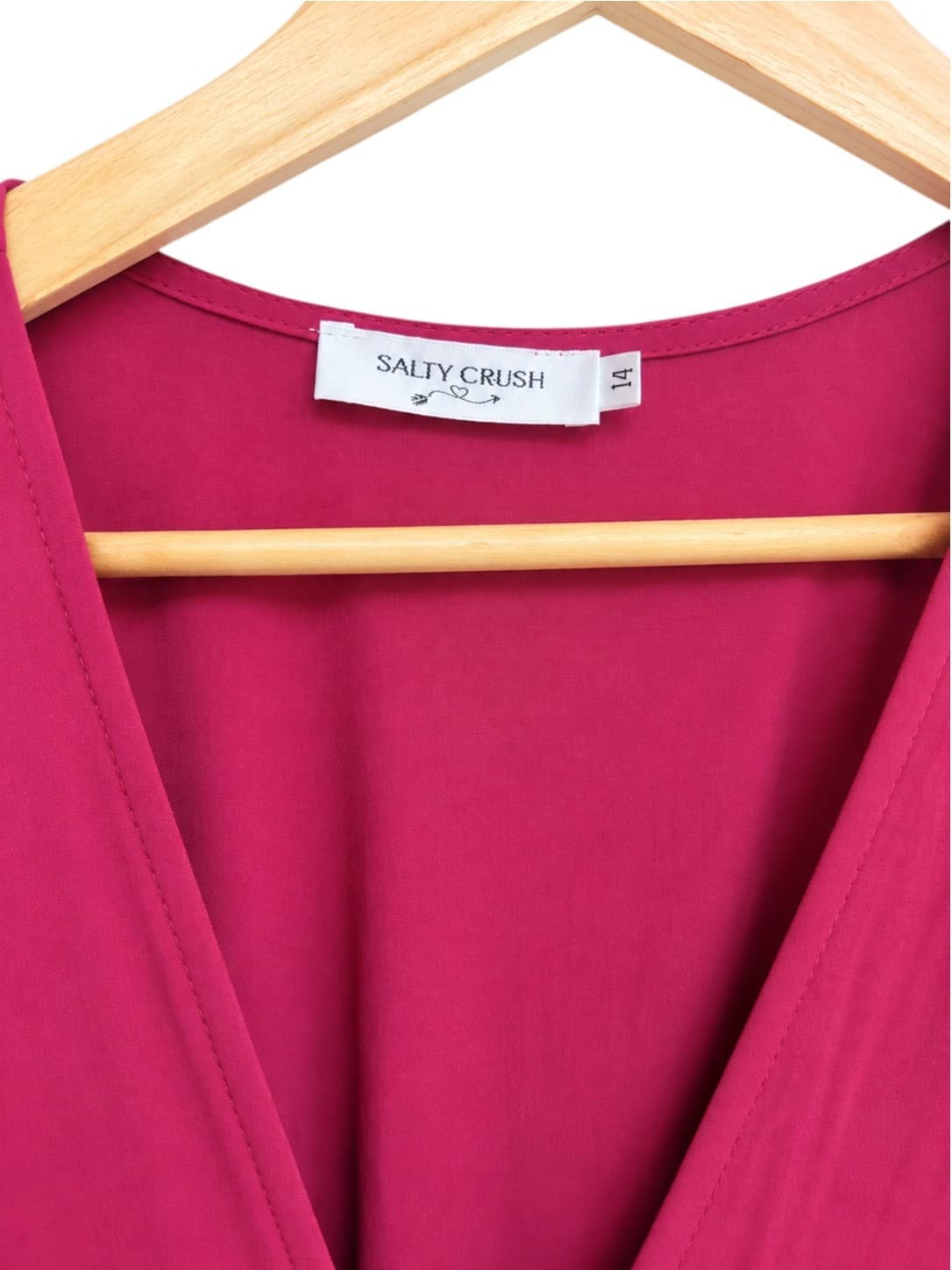 SALTY CRUSH Fuchsia Pink Ruffle Wrap Maxi Dress Flutter Sleeve Size 14 — photo 5 of 7