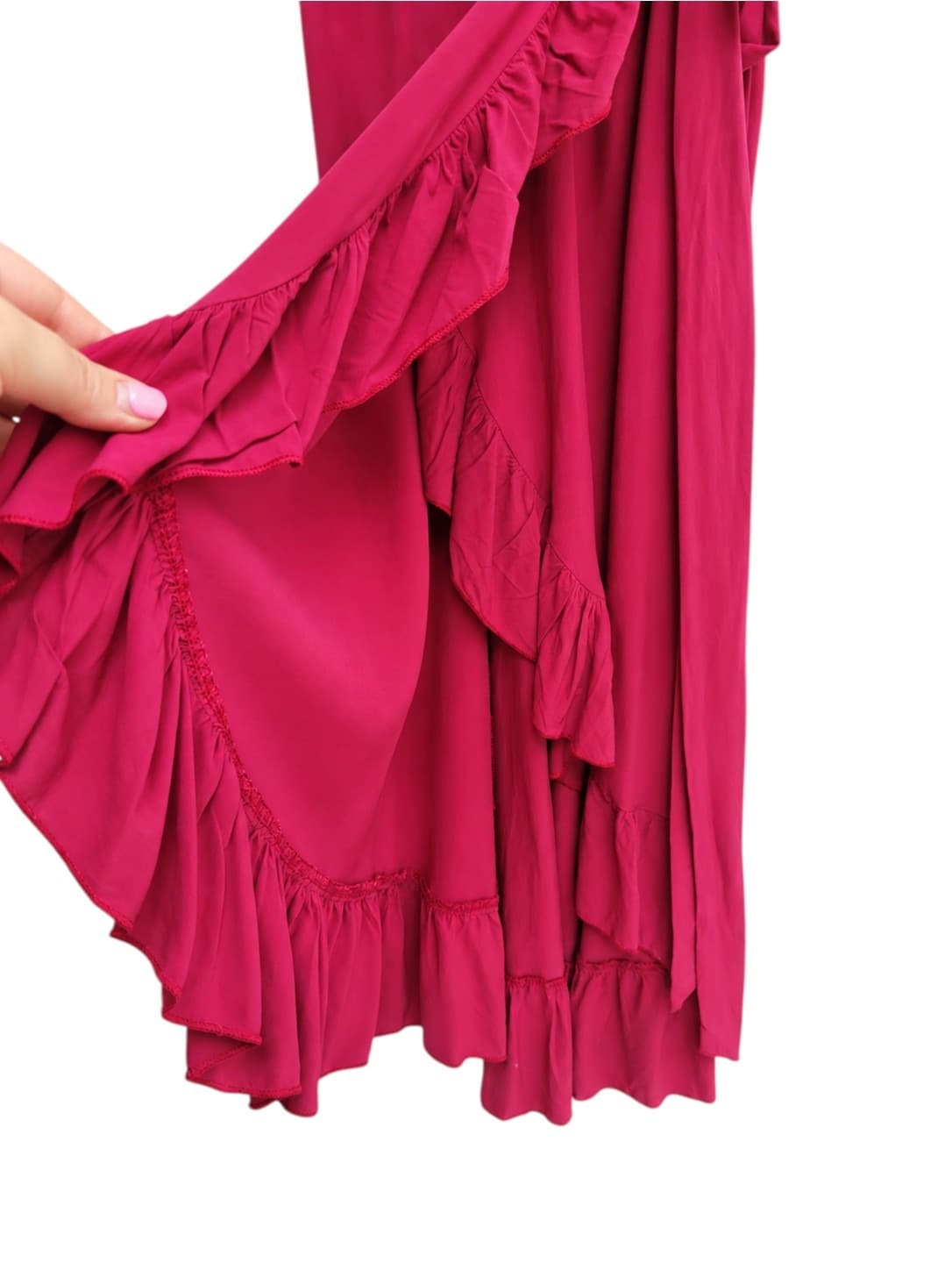 SALTY CRUSH Fuchsia Pink Ruffle Wrap Maxi Dress Flutter Sleeve Size 14 — photo 3 of 7