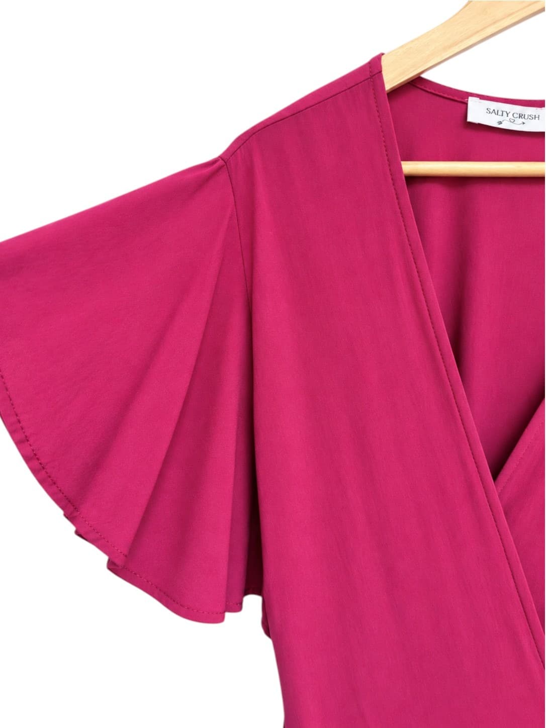 SALTY CRUSH Fuchsia Pink Ruffle Wrap Maxi Dress Flutter Sleeve Size 14 — photo 1 of 7