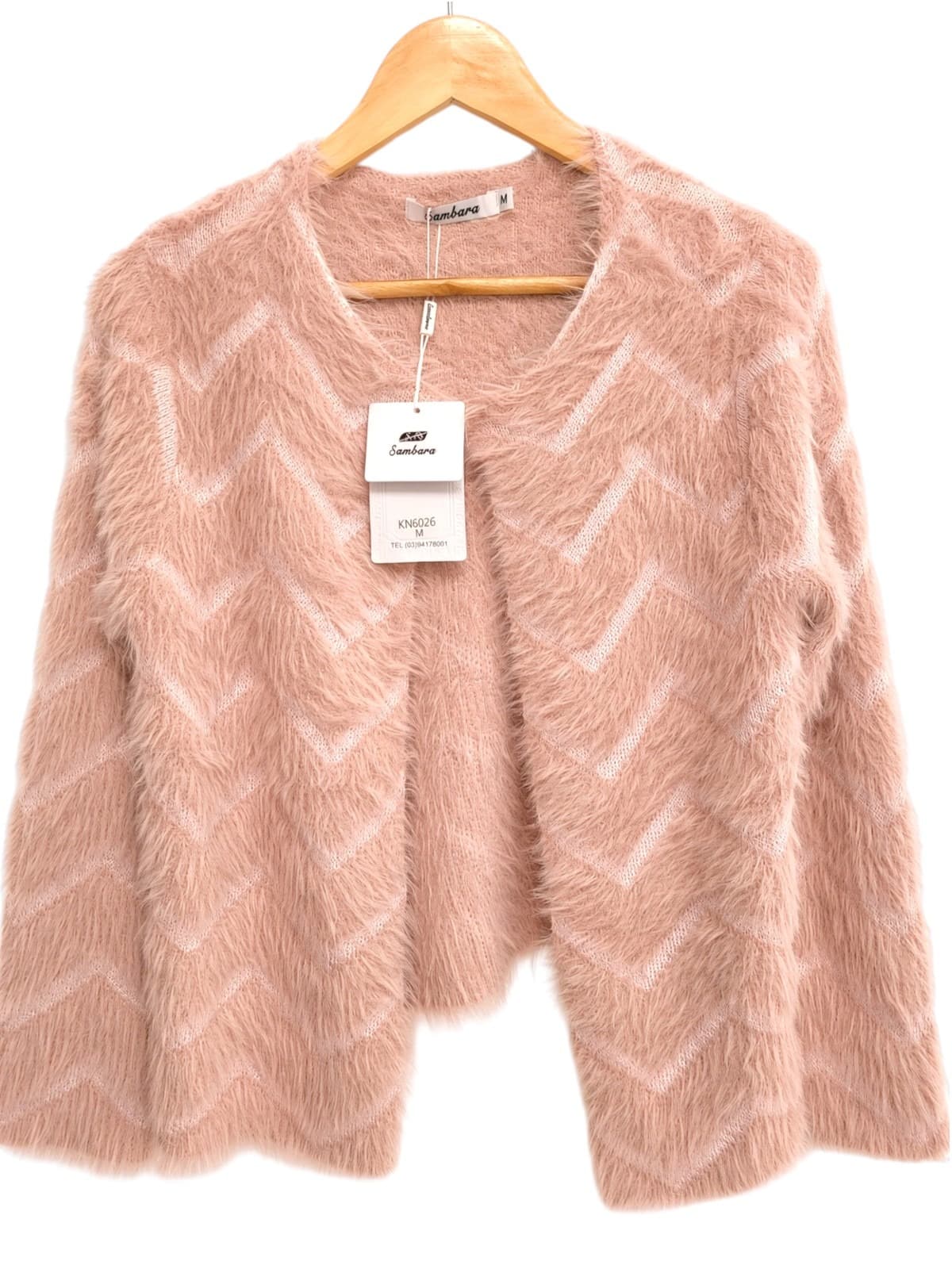 SAMBARA Soft Dusty Pink Fuzzy Chevron Knit Cardigan BNWT Size M — photo 1 of 5