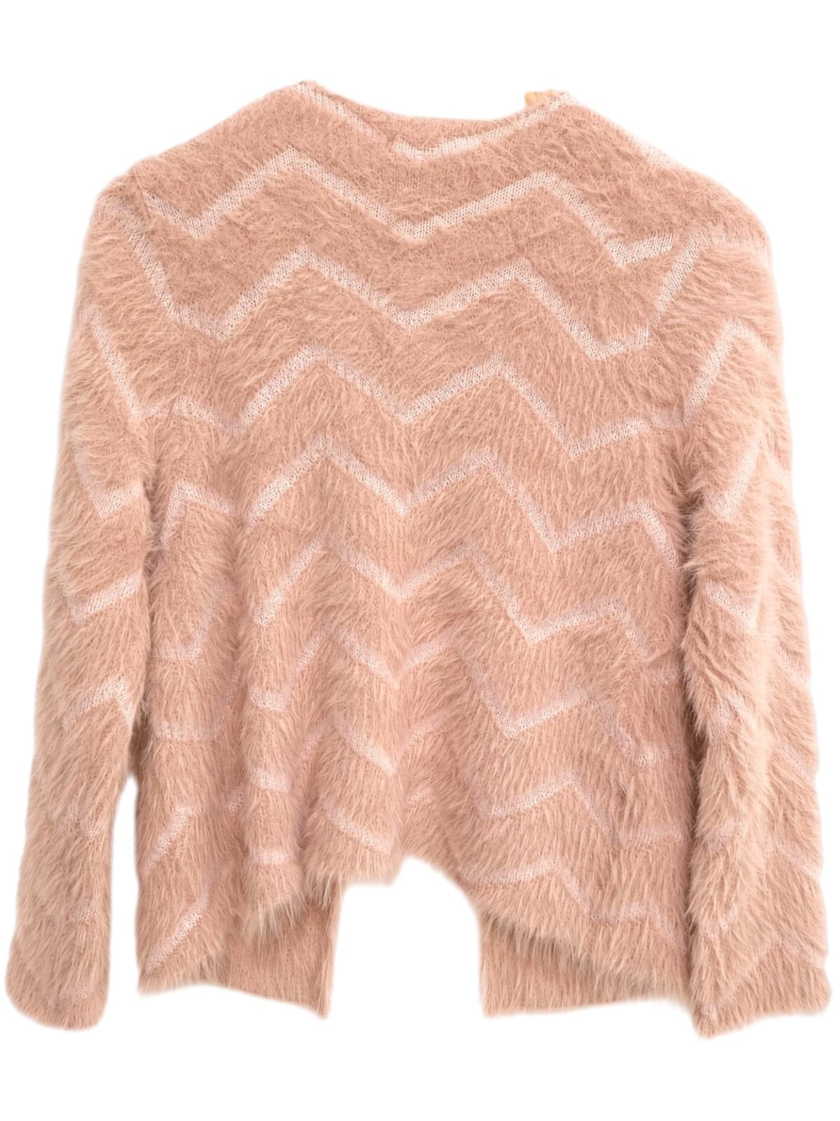 SAMBARA Soft Dusty Pink Fuzzy Chevron Knit Cardigan BNWT Size M — photo 2 of 5