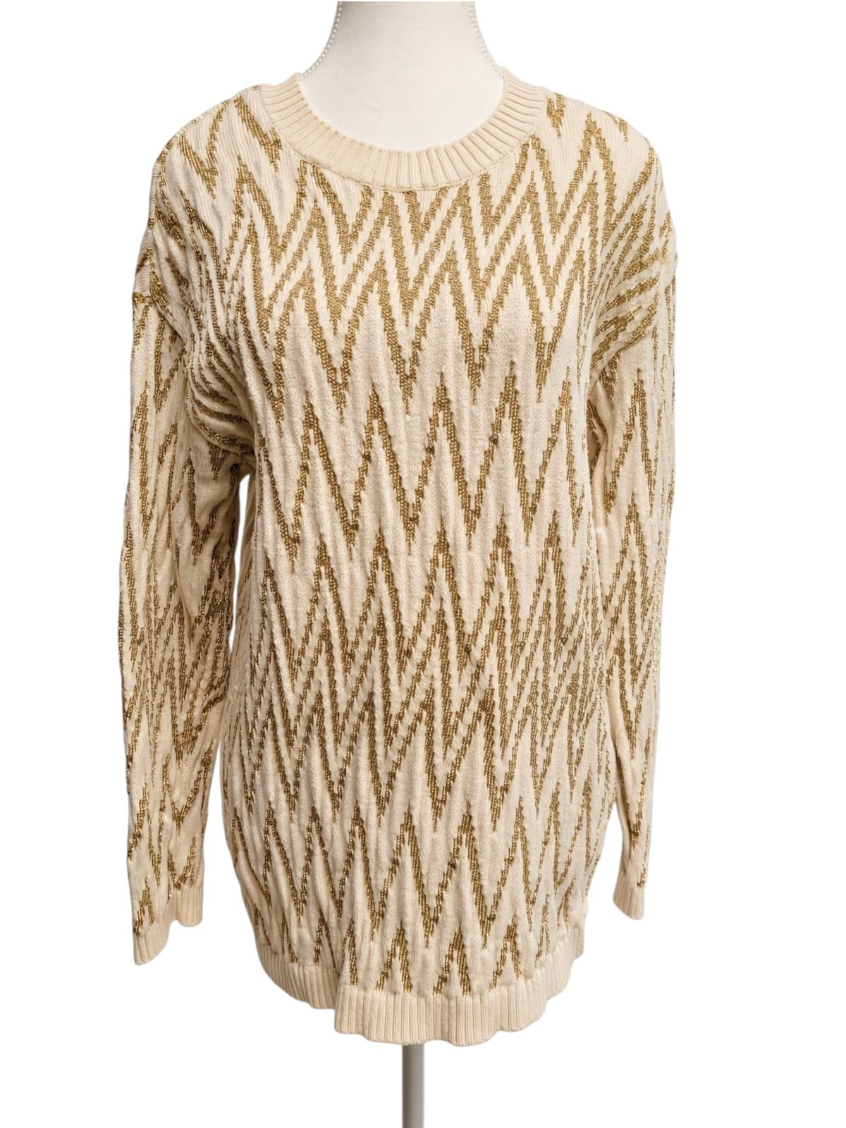 SASS & BIDE Full Time Love Cream Gold Metallic Knit Sweater Top Size L — photo 1 of 7