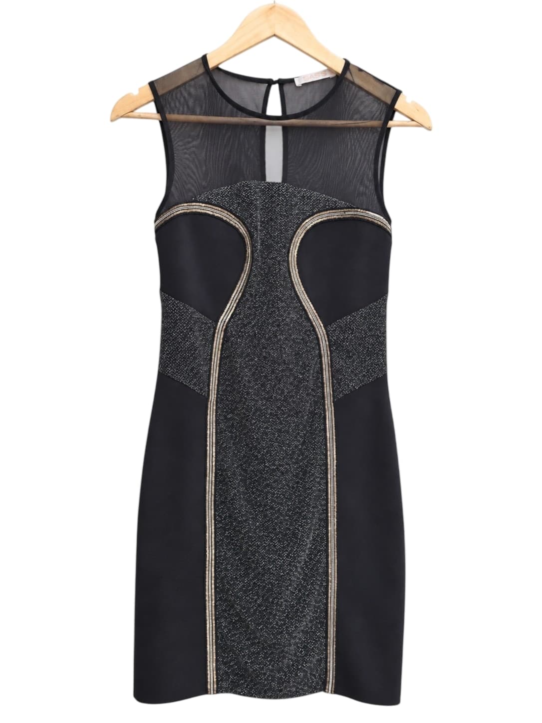 SASS Black Silver Metallic Mesh Panel Bodycon Cocktail Dress Size 10 — photo 1 of 6