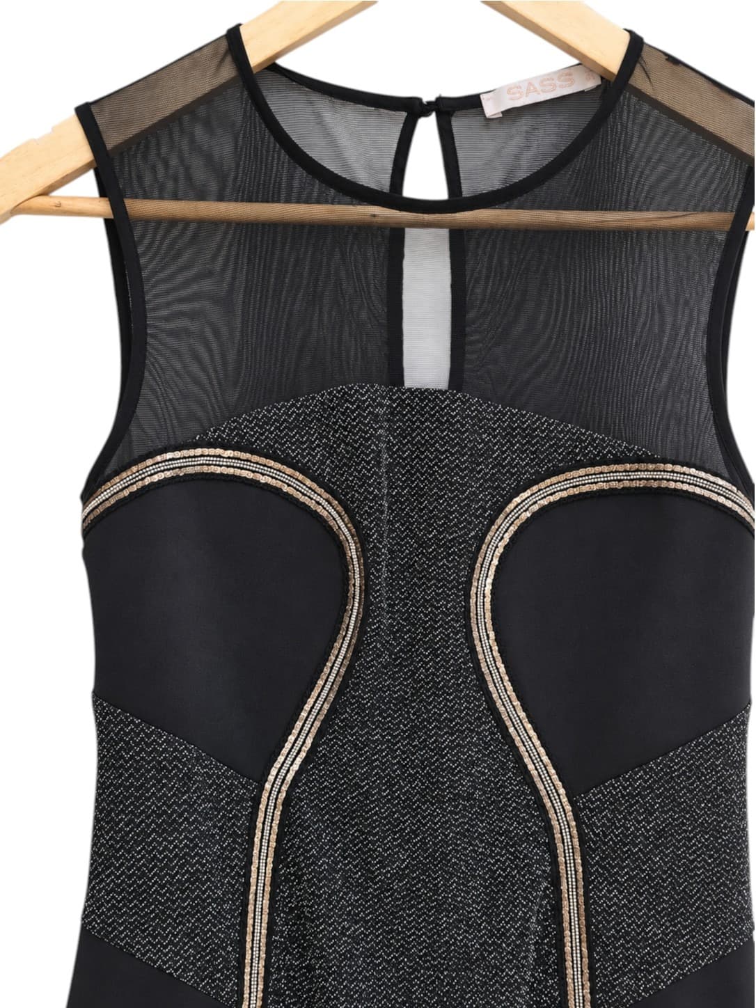 SASS Black Silver Metallic Mesh Panel Bodycon Cocktail Dress Size 10 — photo 2 of 6