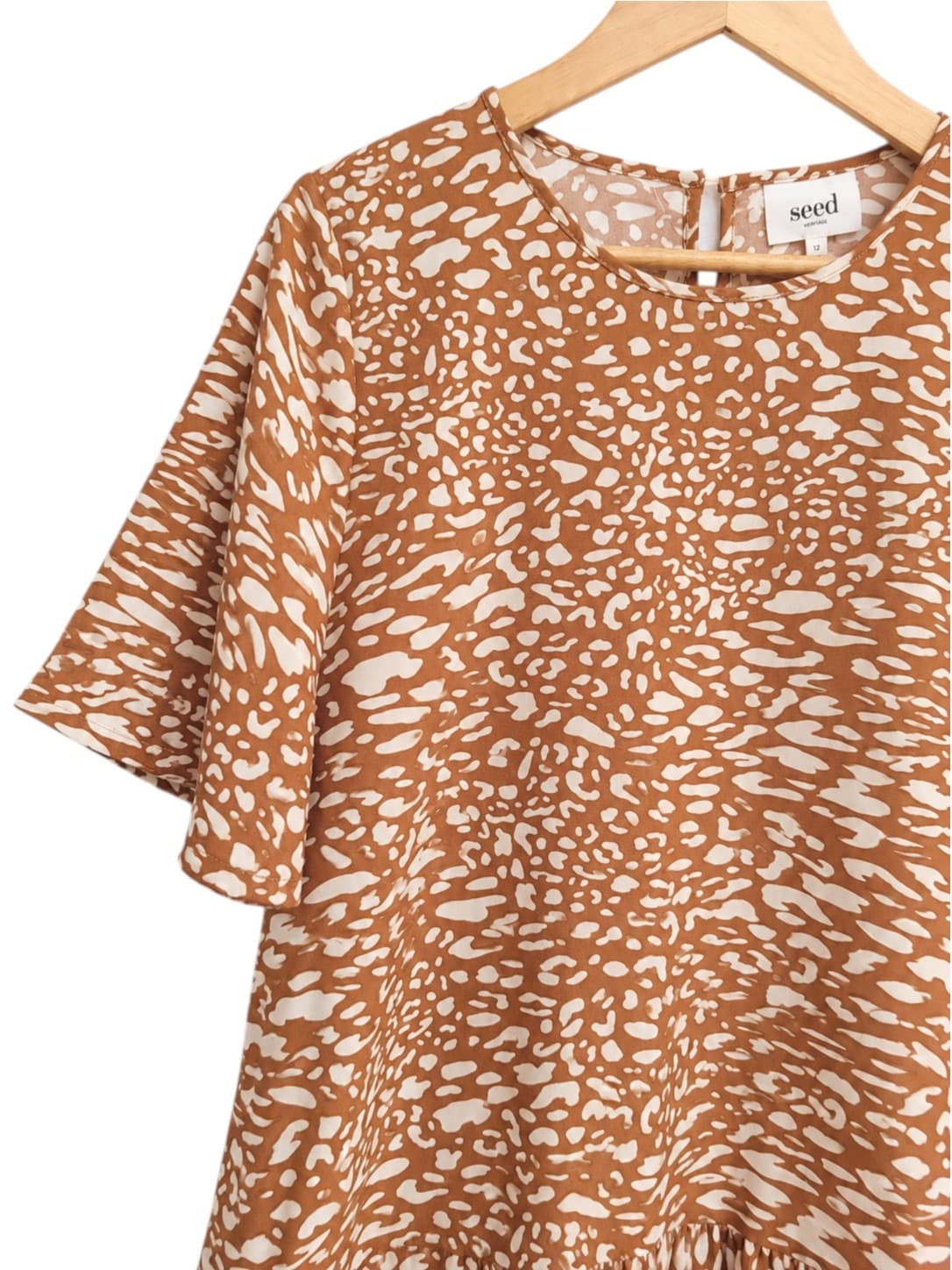 Seed Heritage Animal Print Tiered Mini Dress Brown Flutter Sleeve Womens 12 — photo 2 of 6