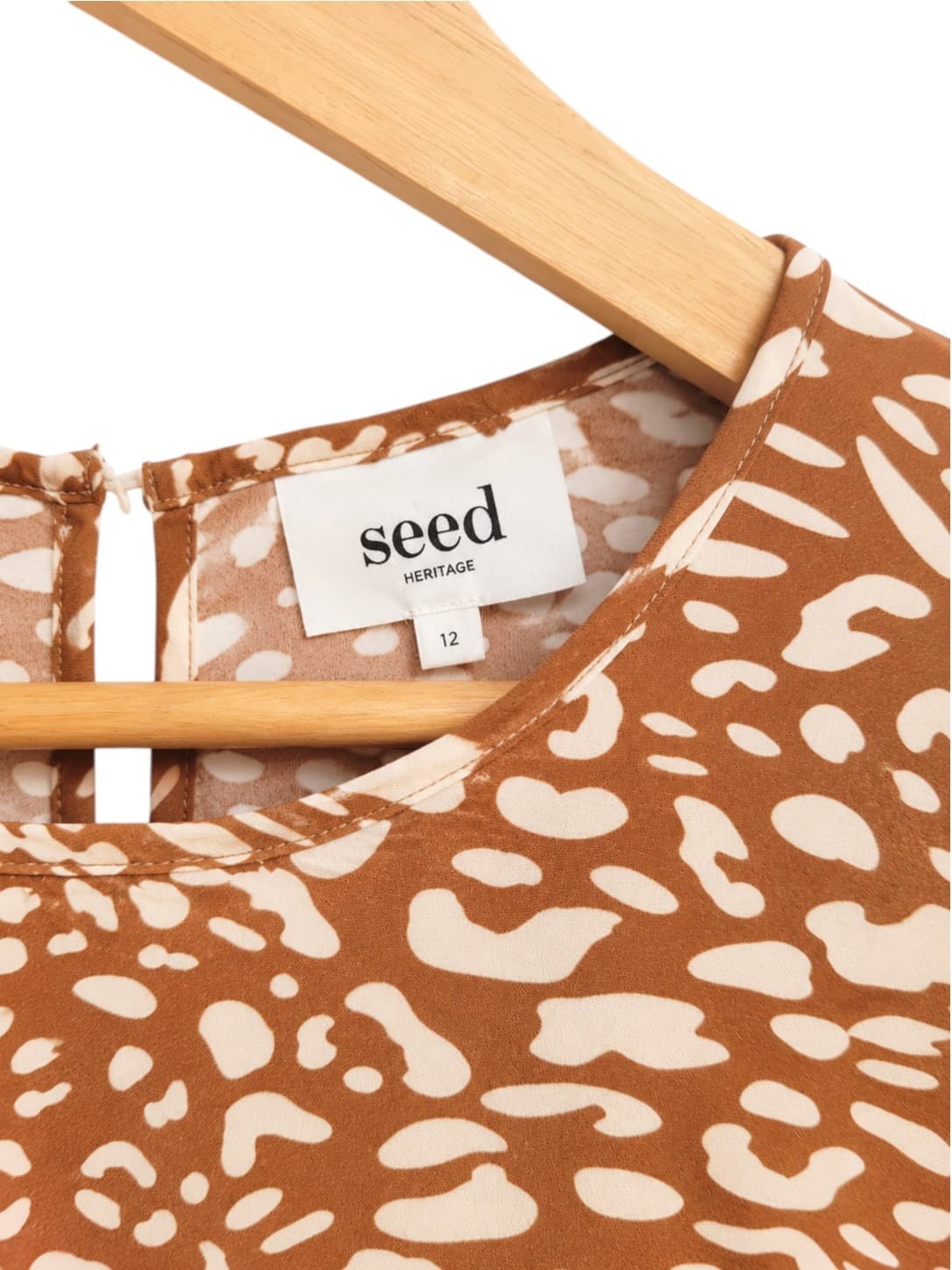 Seed Heritage Animal Print Tiered Mini Dress Brown Flutter Sleeve Womens 12 — photo 4 of 6