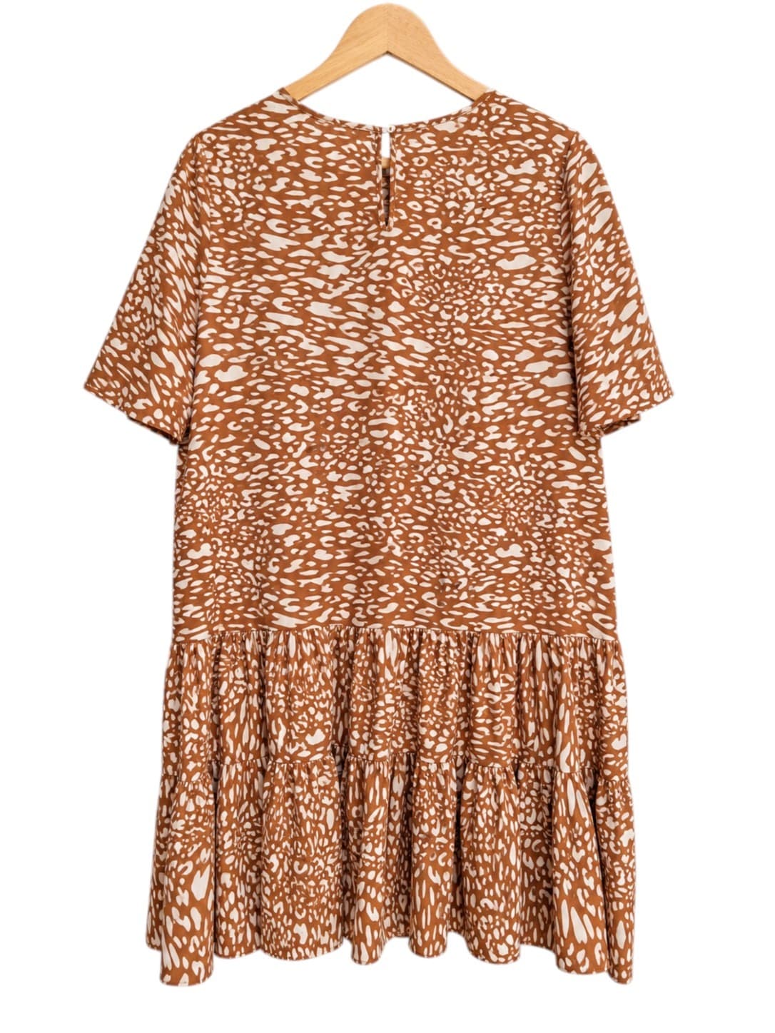 Seed Heritage Animal Print Tiered Mini Dress Brown Flutter Sleeve Womens 12 — photo 3 of 6