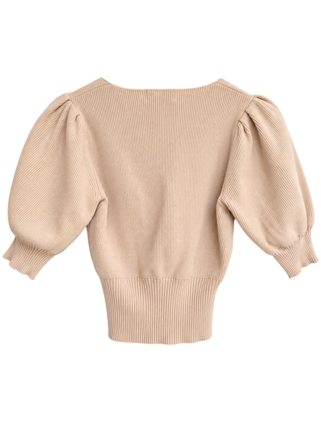 SEED HERITAGE Beige Ribbed Knit Puff Sleeve Sweetheart Top Size S — photo 3 of 6
