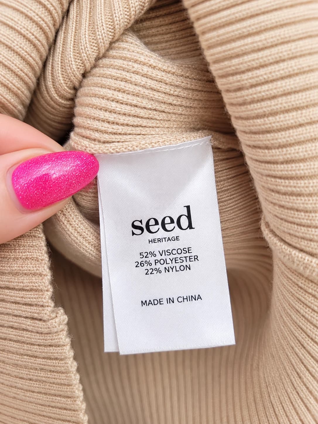 SEED HERITAGE Beige Ribbed Knit Puff Sleeve Sweetheart Top Size S — photo 5 of 6