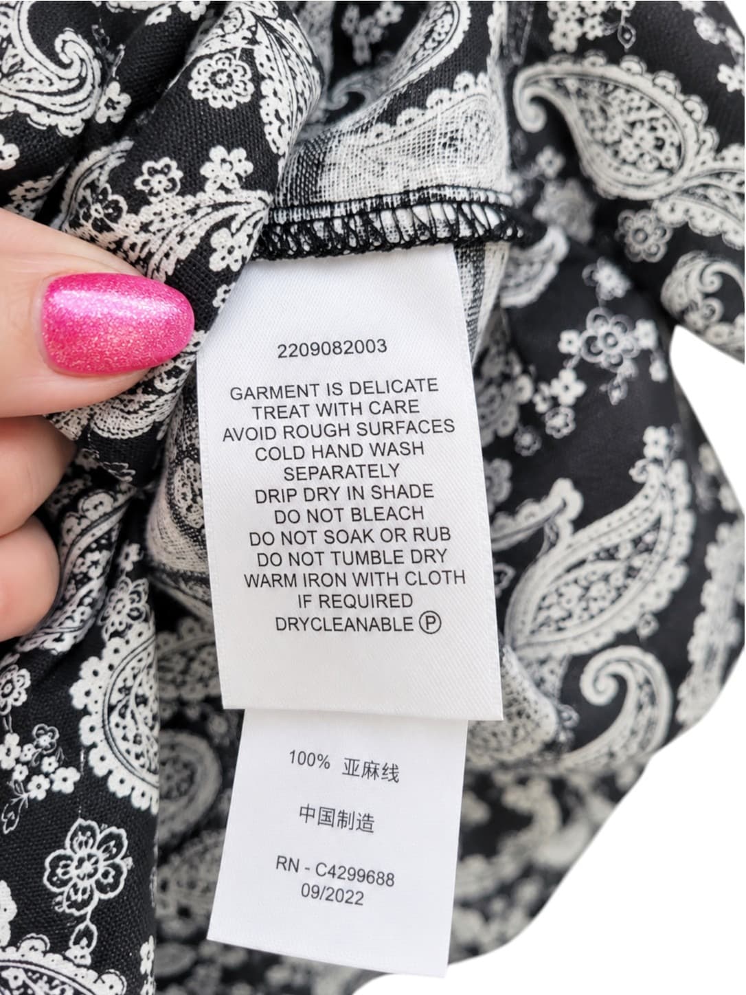 SEED HERITAGE Black White Paisley Linen Puff Sleeve Blouse Size 10 — photo 6 of 6