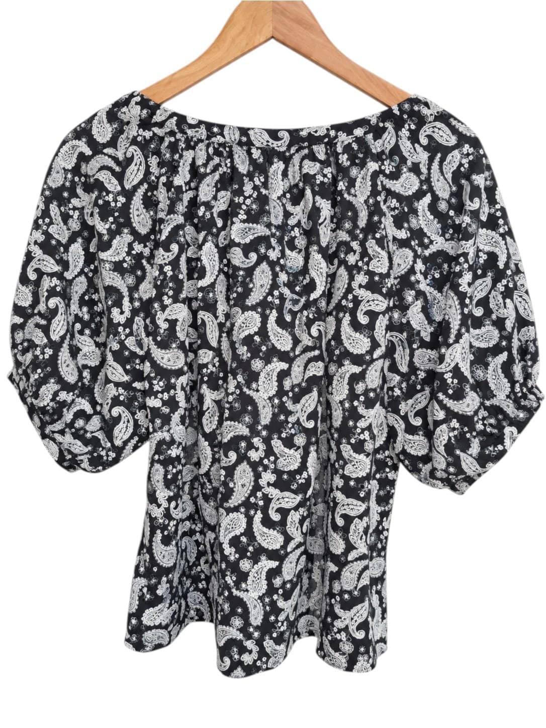 SEED HERITAGE Black White Paisley Linen Puff Sleeve Blouse Size 10 — photo 4 of 6